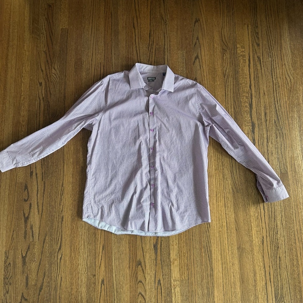 Kenneth Cole Reaction Slim Fit Button Down Shirt Purple Print Size 17 34/35